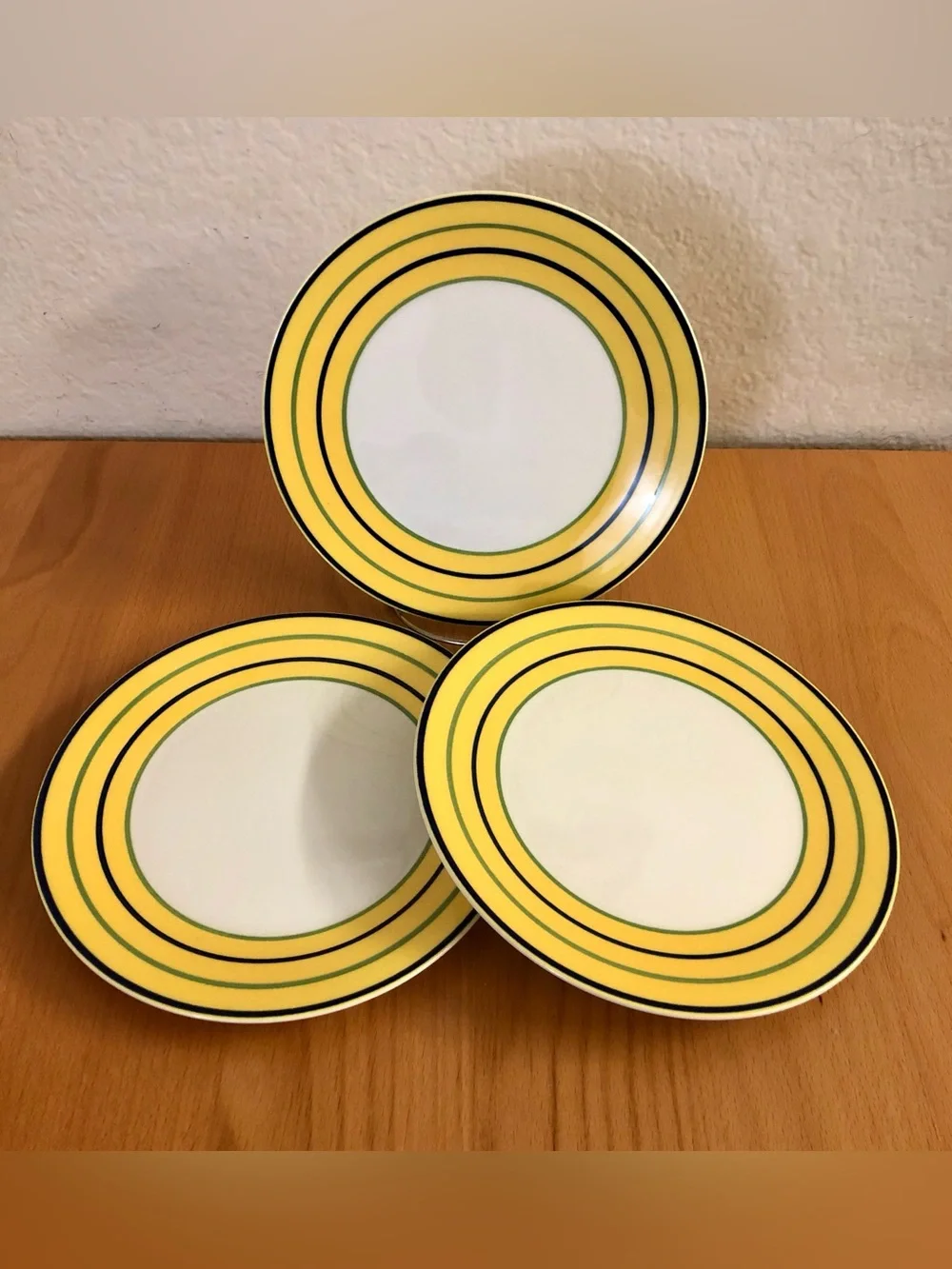 Yellow Stripe Ceramic Dinner Plates - Set of 3